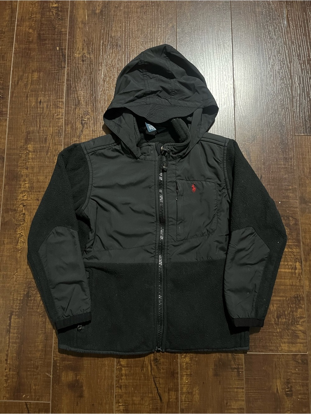 Ralph Lauren Black Hooded Mixed-Media Performance Jacket